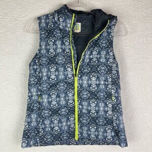 title nine Blue Patterned Hooded Vest with Neon Accents